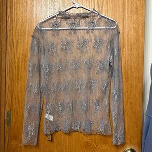 Sheer Long-Sleeve Lace Detail Top - Gray